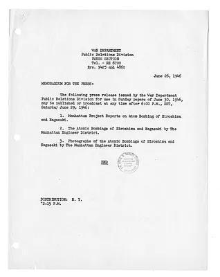 War Department Press Release