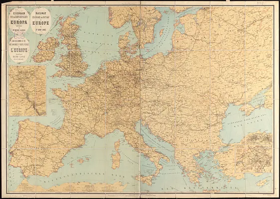 Eisenbahn, post und dampfschiffskarte von Europa