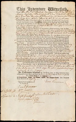 Elizabeth Dering indentured to apprentice with Ezra Bowman of Oxford, 23 February 1780