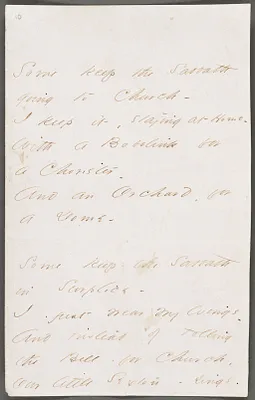 Emily Dickinson, Amherst, Mass., autograph manuscript poem: Some keep the Sabbath going to church, 1862
