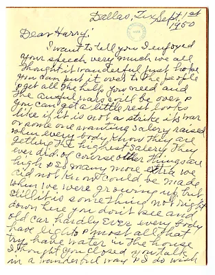 Letter from Grace Summer to Harry S. Truman