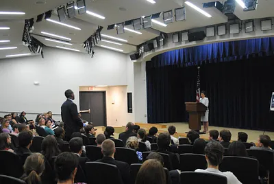 Valerie Jarrett talks to a group of White House Interns