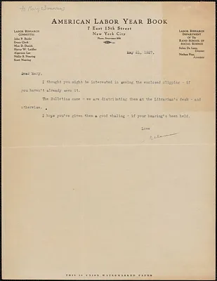 Helena typed note signed to Mary Donovan, New York, N.Y., May 21, 1927
