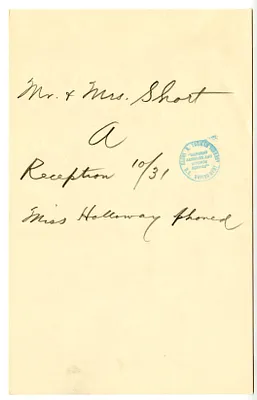 Invitation Reply from Mr. and Mrs. Joseph Short to the White House Social Office