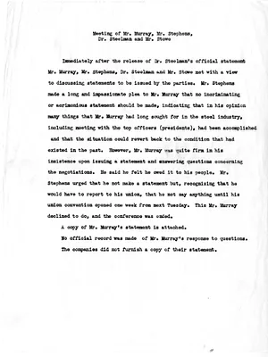 Memorandum, Notes on Meeting of Mr. Murray, Mr. Stephens, Dr. Steelman and Mr. Stowe
