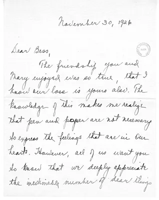 Letter from Mildred to Bess W. Truman