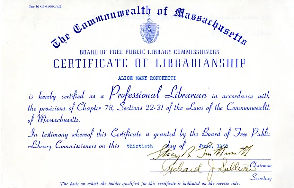 Certificate of librarianship