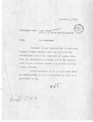 Memorandum from President Harry S. Truman to Paul A. Porter