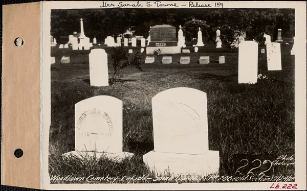 Sarah Towne, Woodlawn Cemetery, old section, lot 206, Enfield, Mass., Sept. 24, 1928