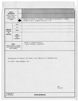 Truman Library Cross Reference Memorandum