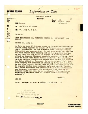 Telegram from Ambassador Lewis Douglas to Secretary of State Dean Acheson