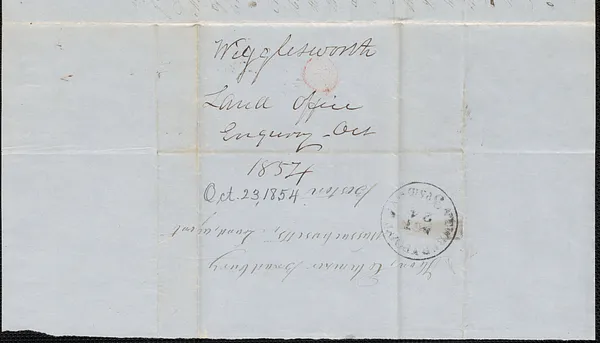William Wigglesworth to E. Bradbury, 23 October 1854