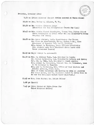Daily Appointment Sheet for President Harry S. Truman