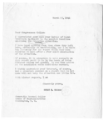 Correspondence Between President Harry S. Truman and Congressman Emanuel Celler