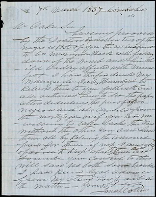 Jonah Collins, Combahee, S.C., autograph note signed to Ziba B. Oakes, 7 March 1857