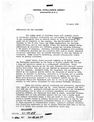Memorandum from Rear Admiral R. H. Hillenkoetter to President Harry S. Truman