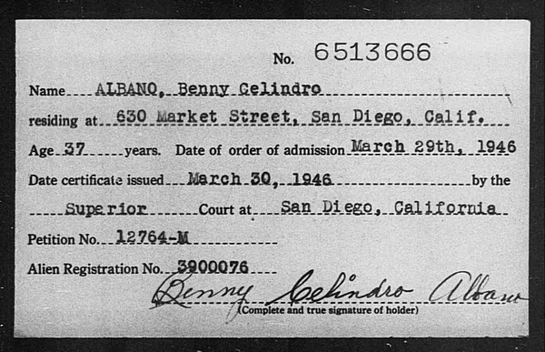 Albano, Benny Celindro - 1946