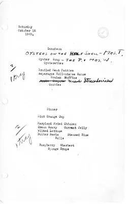White House Luncheon and Dinner Menu