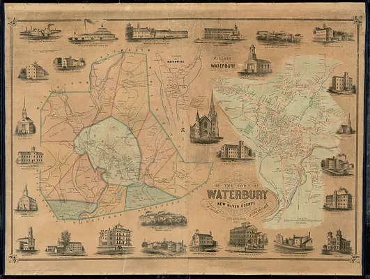Map of the town of Waterbury, New Haven County, Connecticut