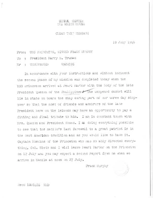 Message from Frank Murphy to President Harry S. Truman