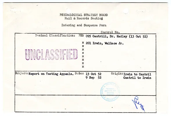 Indexing Form re Report on Testing Appeals, with Attachments