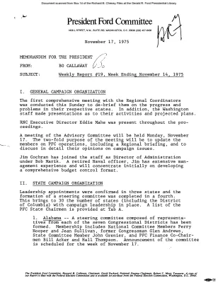 President Ford Committee Weekly Report #19, November 17, 1975