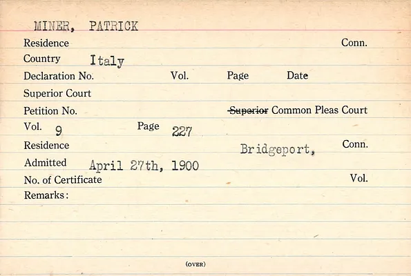 Fairfield County Superior Court and Fairfield County Court of Common Pleas, Index to Records of Naturalization, 1839-1955, Mihali-Moffitt