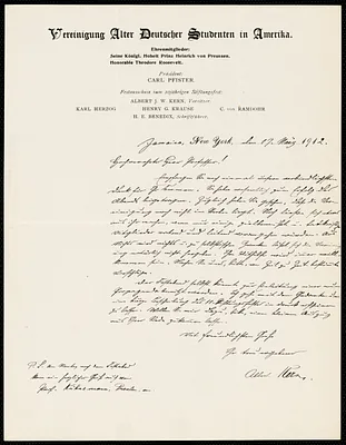 Kern, Albert J. W., b. 1857 autograph letter signed to Hugo Münsterberg, Jamaica, N.Y., 17 March 1912