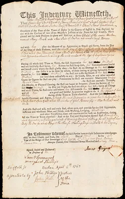Mary Burk indentured to apprentice with Ann Payne [Pain] of Boston, 6 April 1763