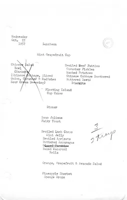 White House Luncheon and Dinner Menu