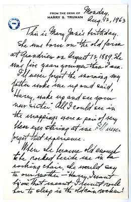 Longhand Note of Former President Harry S. Truman