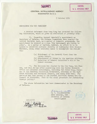 Memorandum from R. H. Hillenkoetter to President Harry S. Truman