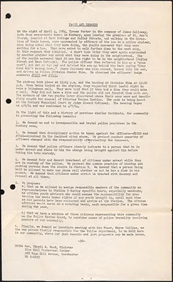Facts and Demands regarding an incident between two young black men and two police officers