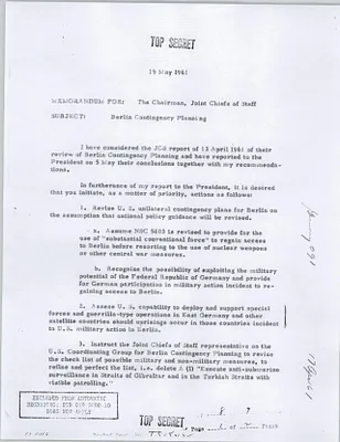 Memorandum for the Chairman, Joint Chiefs of Staff - Subject: Berlin Contingency Planning
