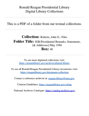 JGR/Presidential Remarks, Statements, [& Addresses] May 1984