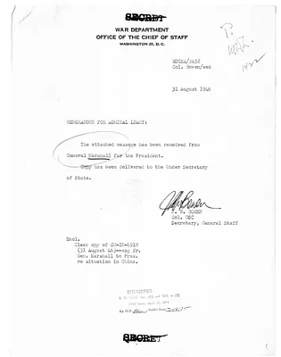Letter from General George C. Marshall to President Harry S. Truman, with Related Note