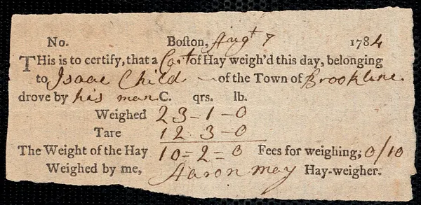 Certification of a load of hay of Isaac Child