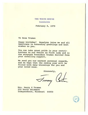 Letter from President Jimmy Carter to Bess W. Truman