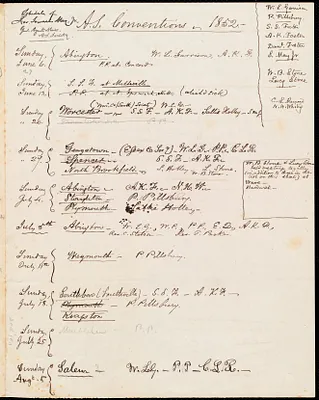 Schedule of Rev. Samuel May Jr. A.S. Conventions, 1852