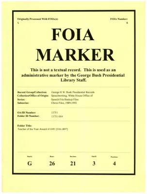 Teacher of the Year Award 4/10/91 [OA 6897]