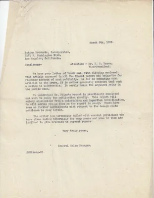 Letters Sent to H.S. Bryan, March 5, 1926