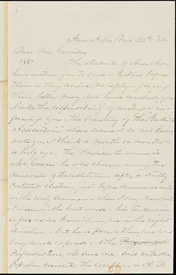 Letter from Catharine A.F. Stebbins, Ann Arbor, [Michigan], to William Lloyd Garrison, [18]60 Nov[ember] 22d