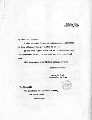 Letter from Henry F. Grady to President Harry S. Truman