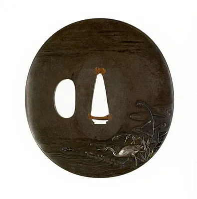 Tsuba with Egrets at a Riverside