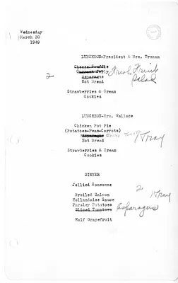 White House Luncheon and Dinner Menu