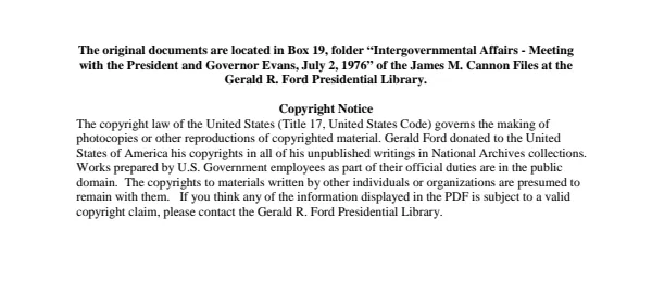 Intergovernmental Affairs - Meeting with the President and Governor Evans, July 2, 1976