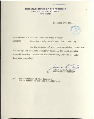 Memorandum from James S. Lay, Jr. to the National Security Council