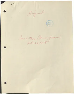 Reading Copy of Speech by President Harry S. Truman at Scranton, Pennsylvania