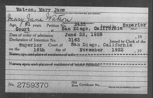 Watson, Mary Jane - 1928