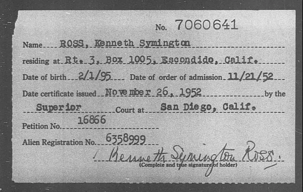 Ross, Kenneth Symington - 1952